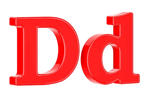 Foto lettera rossa inglese d con rendering 3d serif