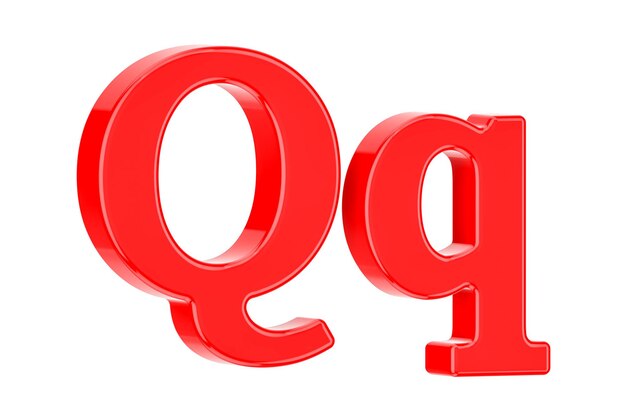 세리프 3D 렌더링이 포함된 빨간색 영어 문자 Q