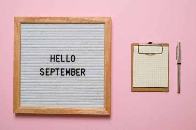 English text Hello September on a letter Board