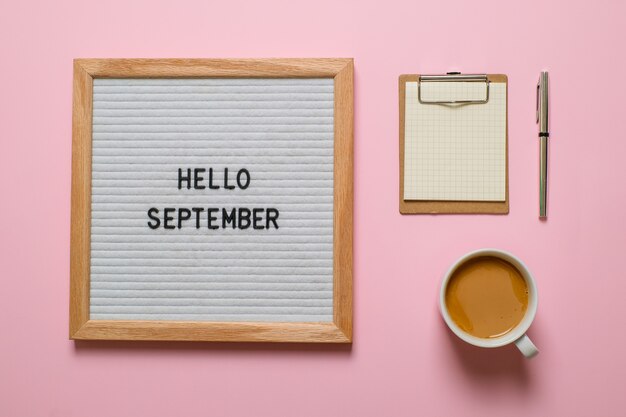 English text Hello September on a letter Board