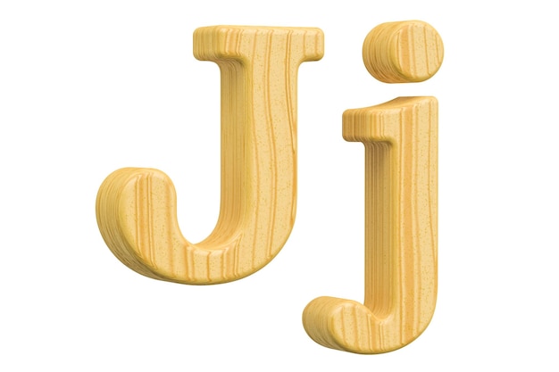 English wooden letter J with serifs 3D rendering