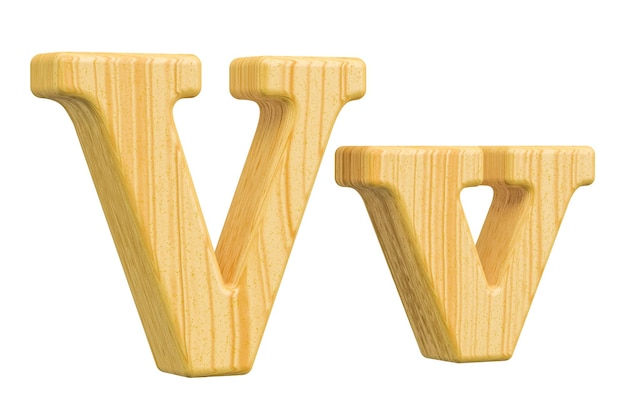 English wooden letter V with serifs 3D rendering