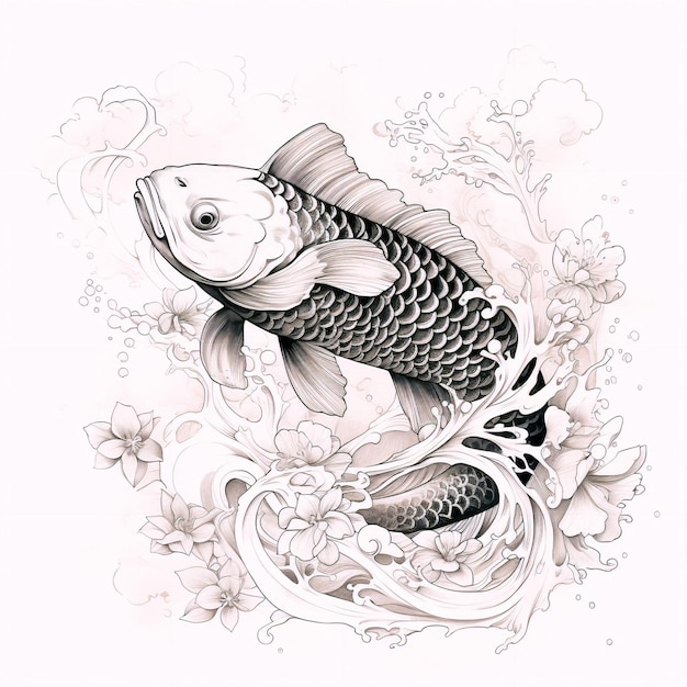 Engrave Koi Carp Wave