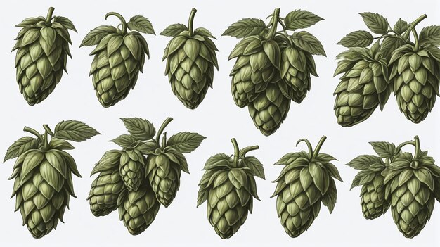 Photo engraved hops collection for beer labeling and pub emblems