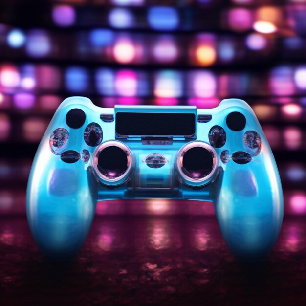 Engrossed in blue themed video game joystick close up enhances late night gameplay for social media