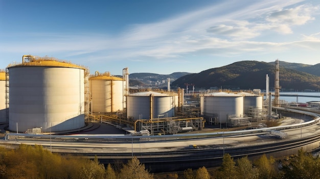 Photo enhance your energy and industrial content with captivating visuals of the oil storage facility showcasing the city's role in the energy sector perfect for urban industrial presentations