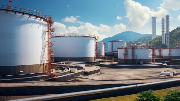 Photo enhance your energy and industrial content with captivating visuals of the oil storage facility showcasing the city's role in the energy sector perfect for urban industrial presentations