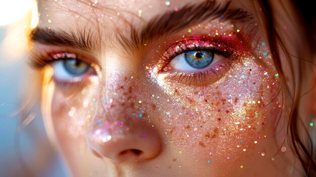 Photo enhance your look with eyepopping eyelash extensions and glittered colors created with generative ai technology