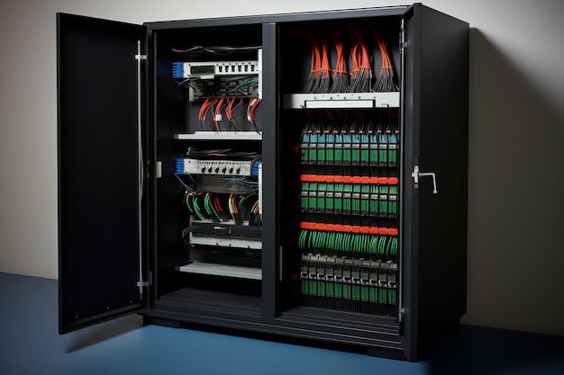 Photo enhanced organization and connectivity unveiling the versatile cabinet with empty slots rj45 patch