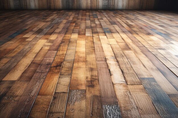 Photo enhancing indoor aesthetics aigenerated antique wood plank flooring exhibiting textured beauty a