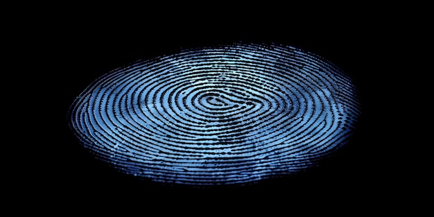 Foto miglioramento dell'identificazione personale una scansione digitale delle impronte digitali con luci luminose concetto tecnologia biometrica identificazione digitale glowinthark scan innovazione della sicurezza