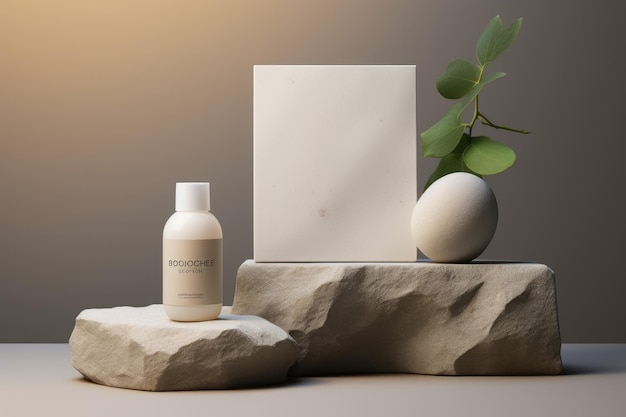 Enhancing Product Elegance Gorgeous Stone Podium MockUp for Cosmetics