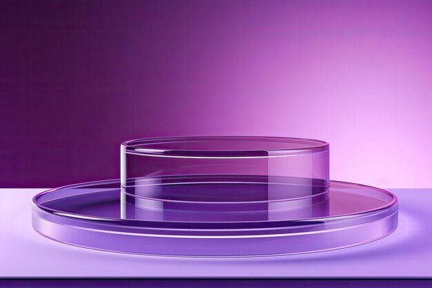 Enhancing product showcase innovative glass podiums on a vibrant purple background with ample copy