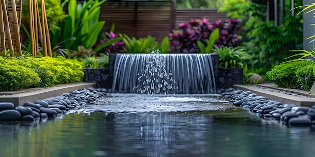 Enhancing a residential backyard oasis with a modern water feature Concept Backyard Oasis Modern Water Feature Residential Landscaping Outdoor Design Relaxing Environment
