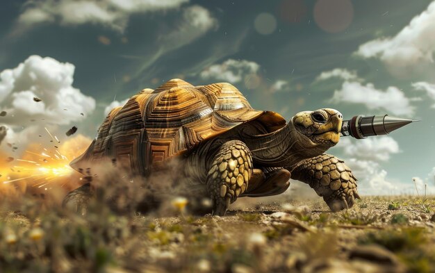 Foto aumentare la velocità con l'assistenza della bocca tartaruga intelligente tartaruga astuta