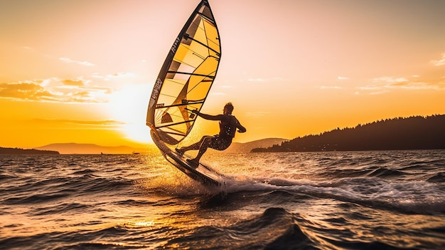 Enige windsurfer die van de golven geniet