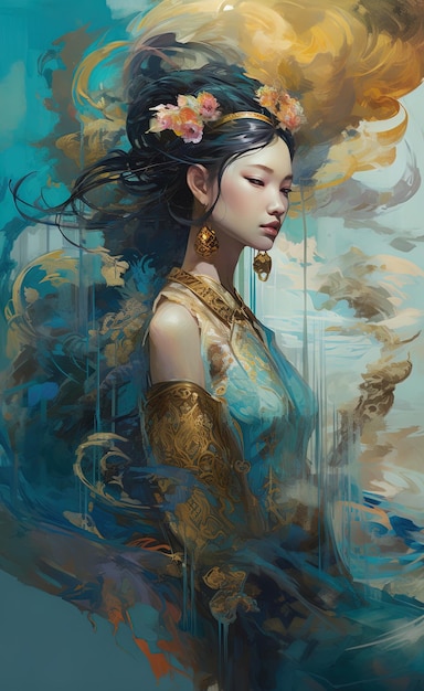 Enigmatic Aquatica Beautiful Fantasy Woman Submerged in Water Artistic Style