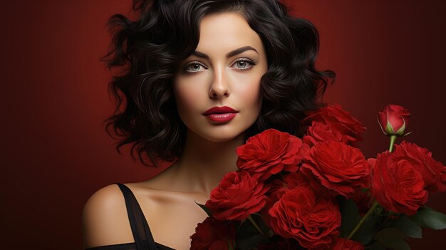 Enigmatic Beauty Holding Red Rose in Radiant Elegance