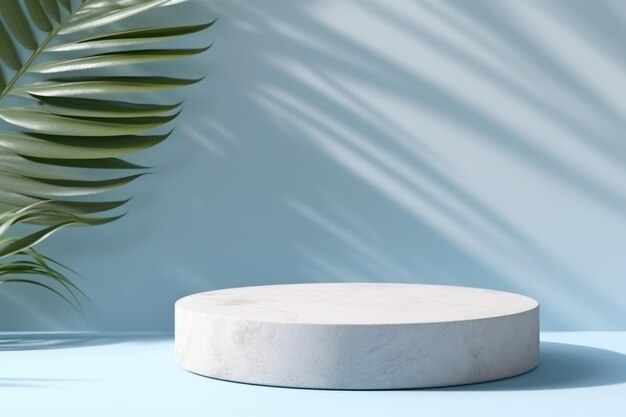 The Enigmatic Beauty a Mockup of Stone Pedestal on Blue Background for Beauty Product Presentation