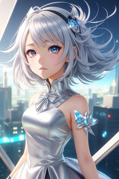 Enigmatic Brilliance An Anime Girl in a Short Silver Dress