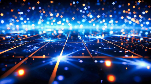 Enigmatic Cosmic Network Grid with Ethereal Blue Lights and Bokeh on a Futuristic Interface