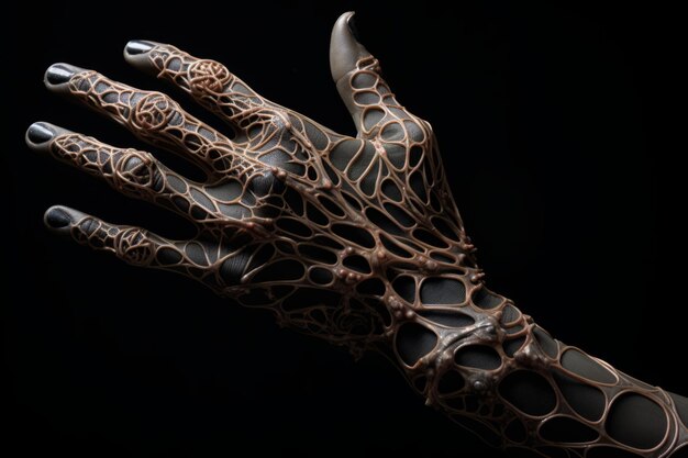 Foto l'enigmatica creazione aigenerated speculose decorazioni di halloween abbracciano disegni di mani tatuate scure