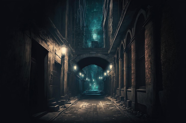 Enigmatic dark alley in a city