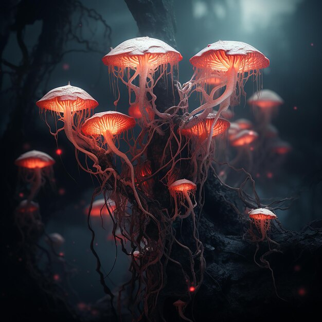 Enigmatic Dark Forest Group of Mushrooms