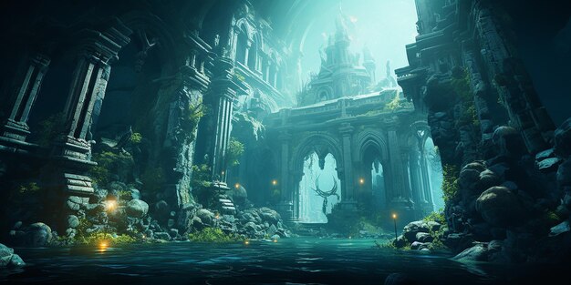 Premium AI Image  Enigmatic Depths Atlantis Ruins on the Seabed