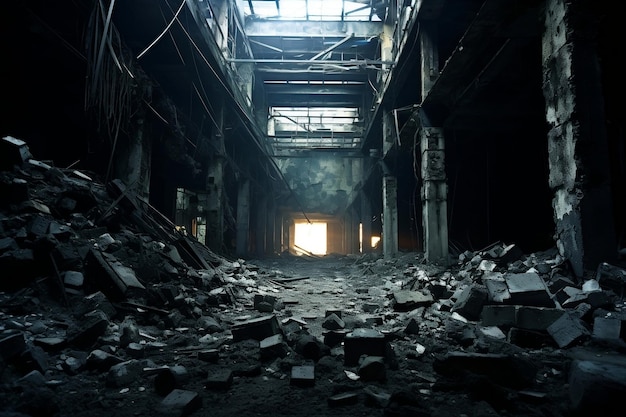 Enigmatic Depths Within an Abandoned or Destroyed Building Generative AI