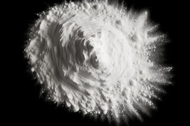 Photo enigmatic elegance a captivating top view of white powder on black background