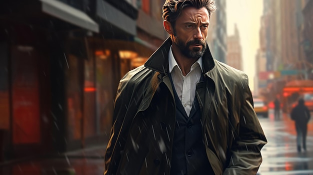 Photo the enigmatic encounter hugh jackman in captivating abstracted graphic novel art meandering through