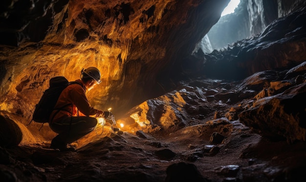 The Enigmatic Encounter A Man's Reverence Before the Mysteries of the Cave