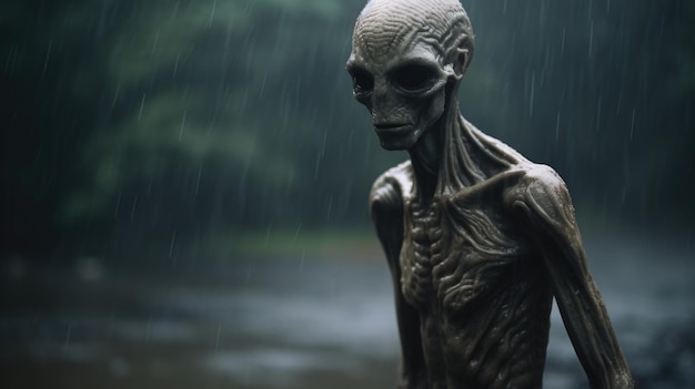 Enigmatic Extraterrestrial on Rainy Alien Terrain