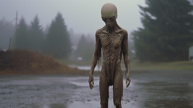 Enigmatic Extraterrestrial on Rainy Alien Terrain