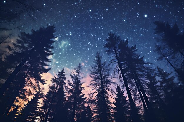 Загадочная лесная поляна для звездного наблюдения Фантастическое небо Ночное наблюдение за звездами