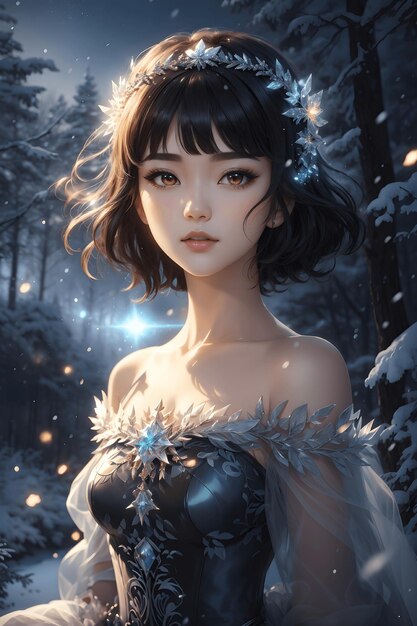 Enigmatic Frost Korean Beauty Dons Frost Off Shoulder Dress