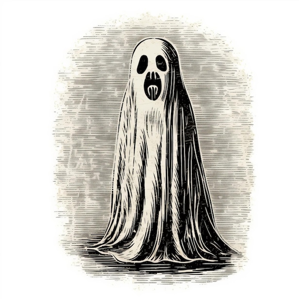 Foto enigmatic ghost een vintage stuk papier met geanimeerde illustraties