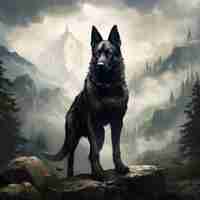Photo the enigmatic guardian a majestic black and silver belgian malinois in edo artinspired forestmoun