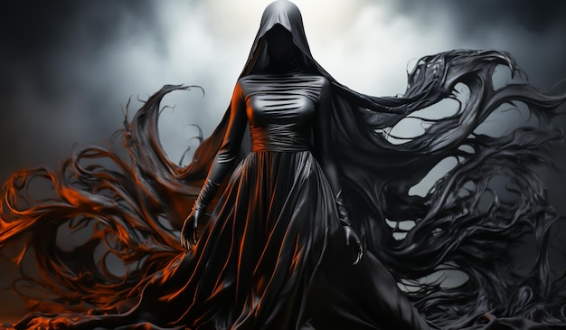 Enigmatic illustration of a body covered by a huge black cloth AI generated