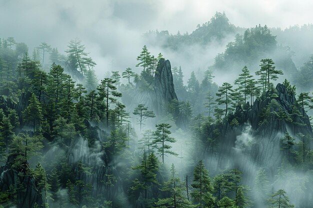 Загадочный туман, покрывающий древние леса.