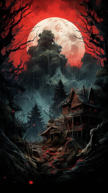 Enigmatic Monster House in the Forest Mountains