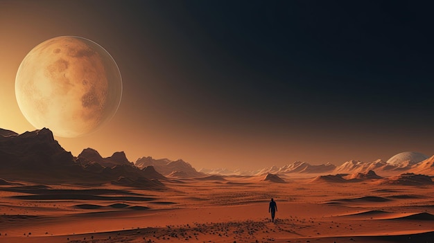 Enigmatic moonlit desert with a lone figure