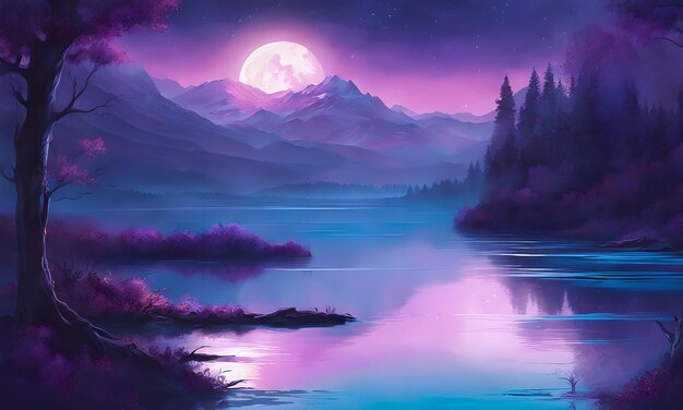 Enigmatic Moonlit Lake Fantasy Wallpaper