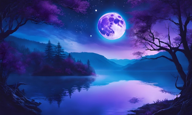 Enigmatic Moonlit Lake Fantasy Wallpaper