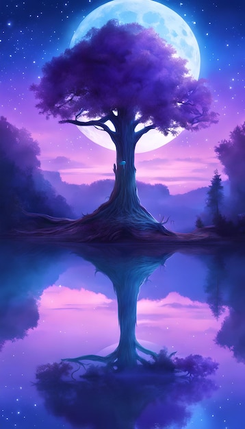 Enigmatic Moonlit Lake Fantasy Wallpaper