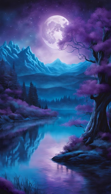 Enigmatic moonlit lake fantasy wallpaper