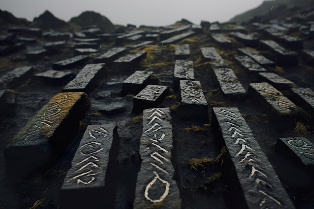 Enigmatic Nordic Landscape with Ancient Runes