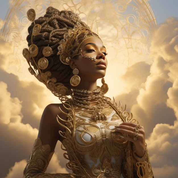 Photo the enigmatic nubian dreamweaver a 8k steampunk masterpiece in gold and white