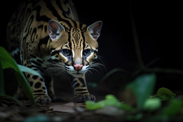 Enigmatic Ocelot in the Dense Central American Rainforest